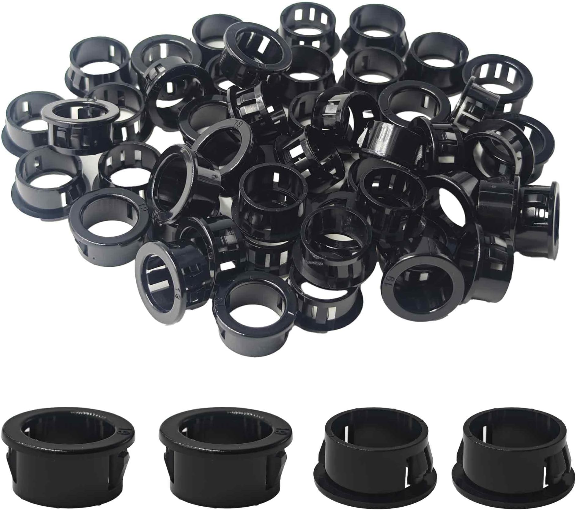 50PCS Black Snap Bushing Grommet 3/4"(19mm) Mounting Diameter, Nylon Cable Hole Grommets for Electrical Wiring, Snap-in Locking Wire Cord Hose Tubing Protectors