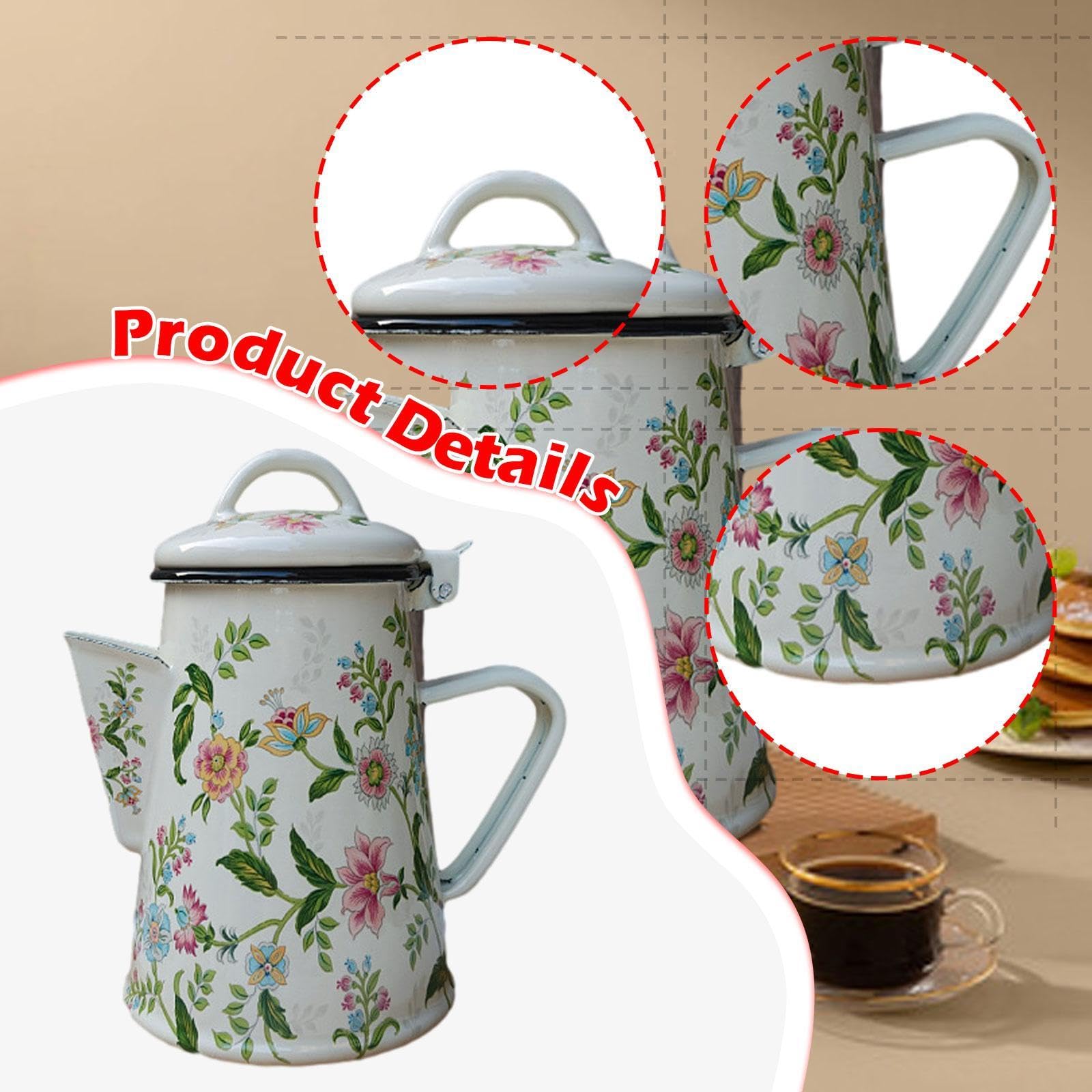 Cafetera Esmaltada, Cafetera Cocina, Tetera Estilo Vintage de 0.8 L con Asa, Esmalte Grueso Resistente a Altas Temperaturas, Fácil de Limpiar, Apta para Gas, Eléctrica y Vitrocerámica