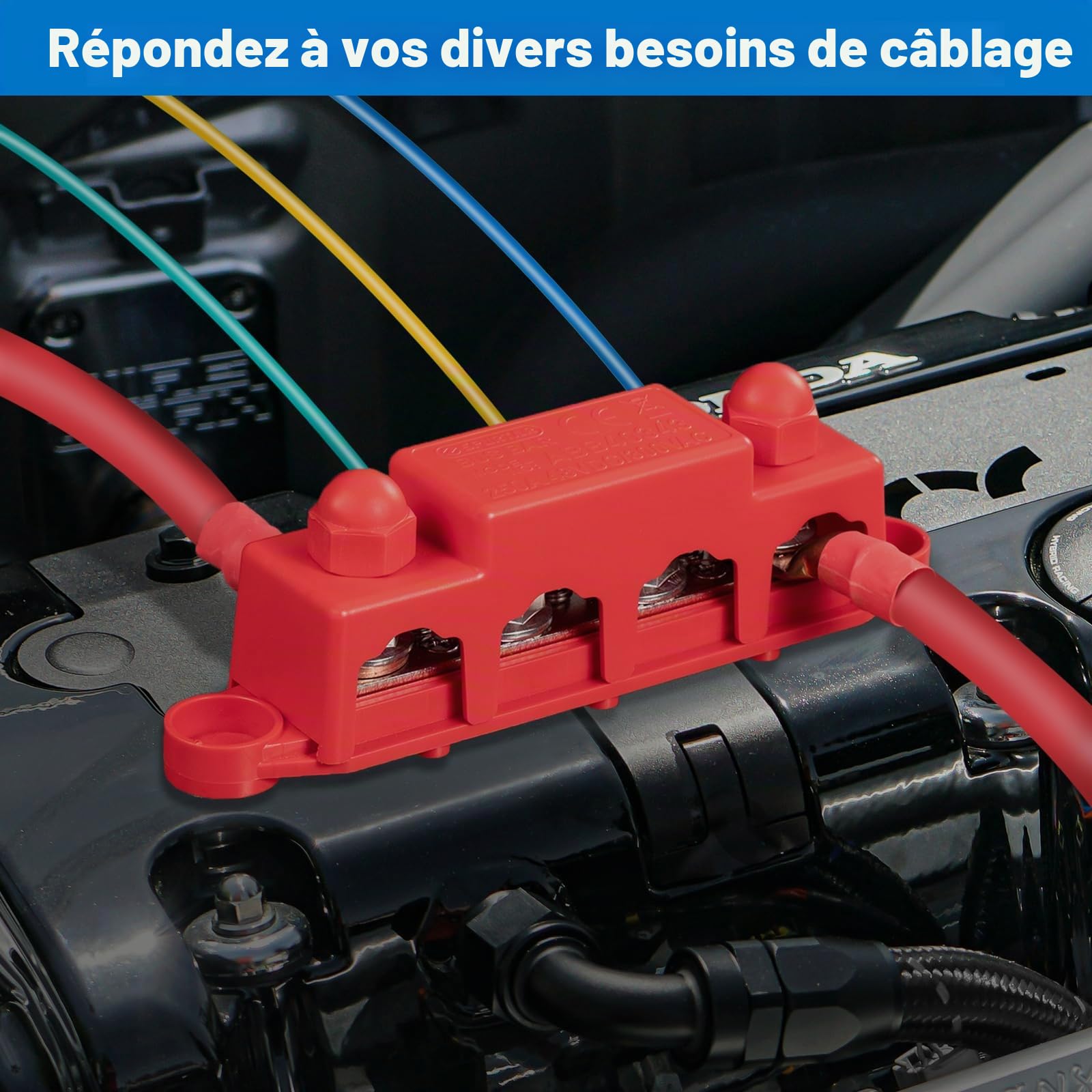Spurtar Bloc de Distribution 12V 24V 48V DC 250A BusBar avec 4 x M10 Boulons et 3 x M4 Vis, 16,5 × 3,4 × 4,8 cm – Ne Convient Pas aux Espaces Étroits