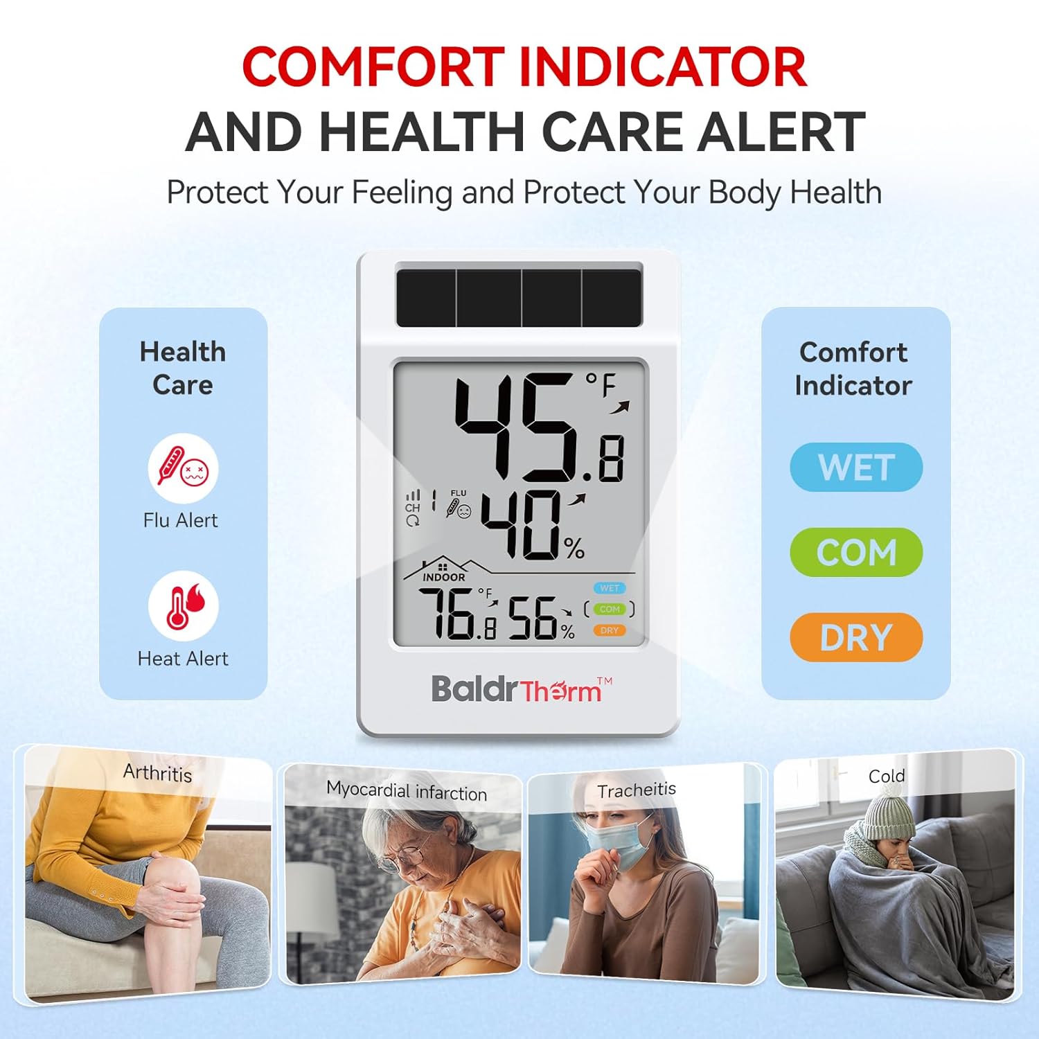 BaldrTherm Digital Hygrometer Indoor Outdoor Thermometer,Wireless Temperature Humidity Monitor with 330ft/100m Range, Multi-Zone Detection, Dual Power Supply & Trend Visualization, 1 Pack - Image 8