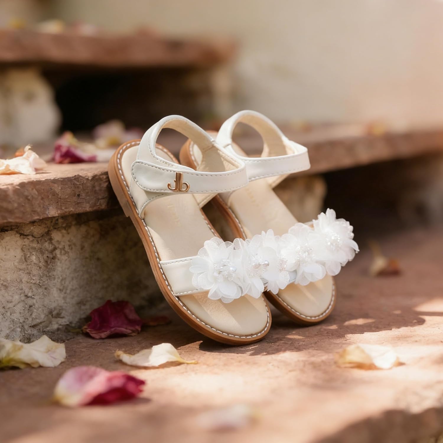 THEE BRON Toddler Girls Open Toe Sandals Flower Girls Summer Dress Flats Shoes