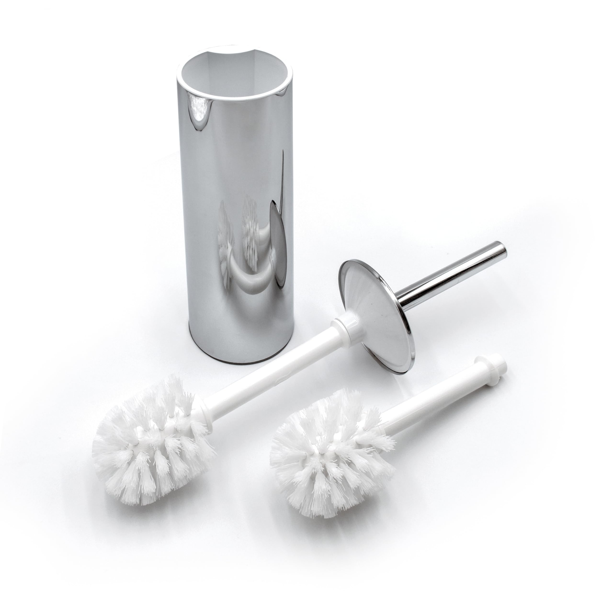 INDA - Accesorios de baño, Serie My Love, portaescobillas de Pared o Tierra, escobilla de Repuesto Incluido, latón, Cromado/Blanco, 9 x 9 x 40 cm, SKU: AV014ACR