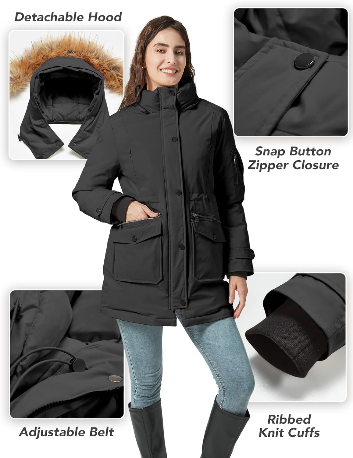 PUREPEAR Women's Thicken Puffer Coat Winter Removable Fur Hood Parka Jacket with Pockets - Image 4