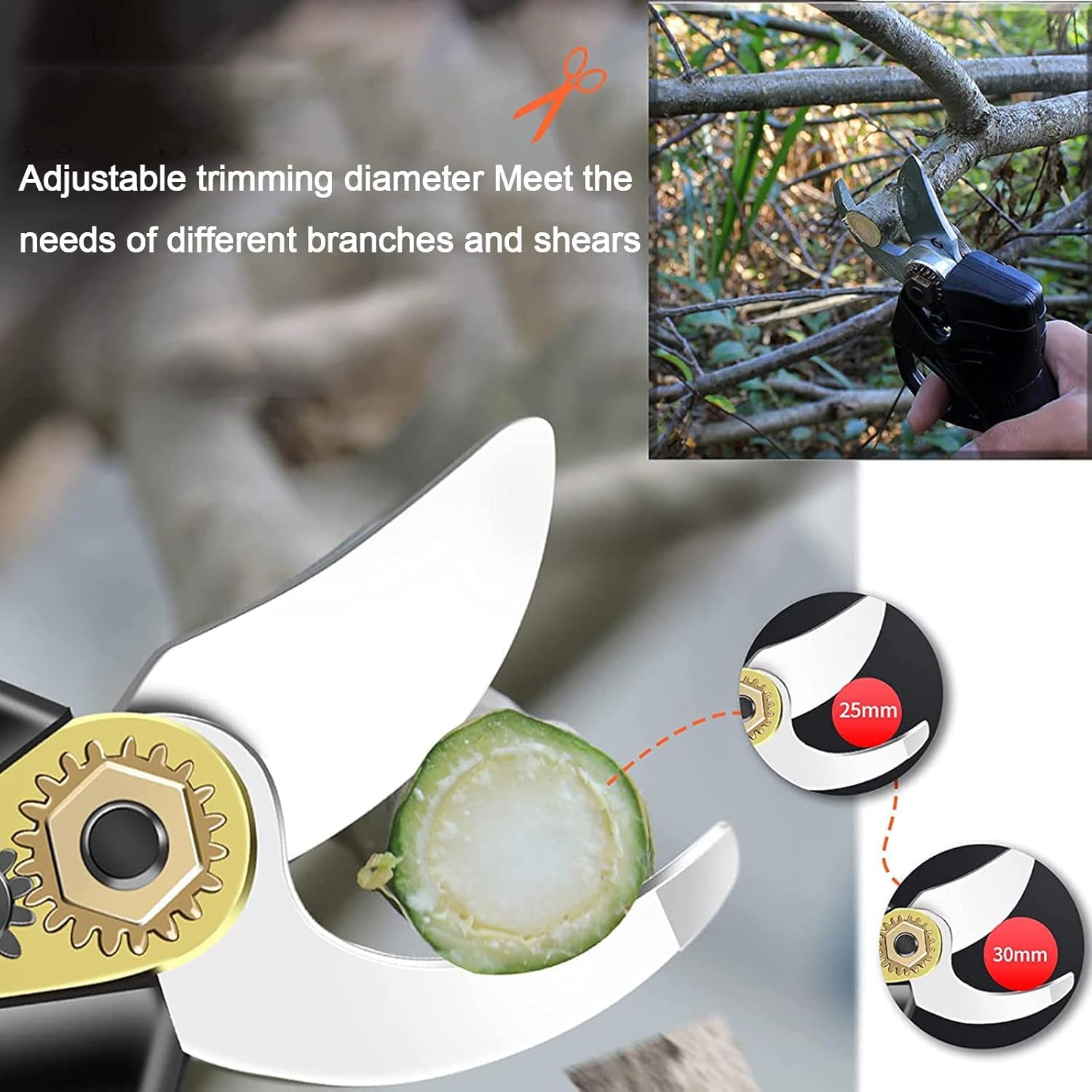 Cordless Electric Pruning Shears Kit - 30mm Cutting Diameter Secateurs with 2 Lithium Batteries for Gardening and Orchard Maintenance