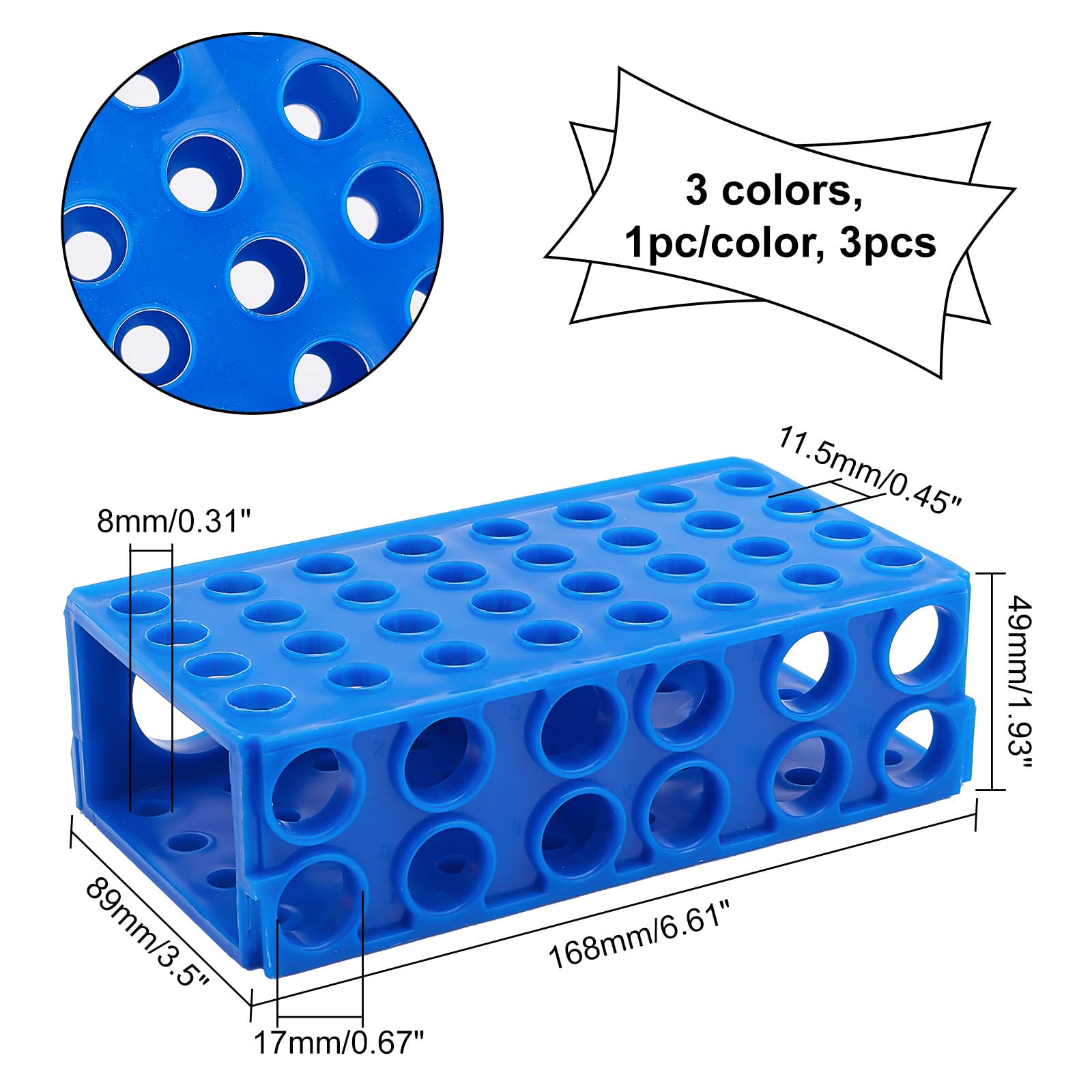 OLYCRAFT 3 Pcs 4-Way Tube Racks Test Tube Display Stands 3 Colors Plastic Multipurpose Centrifuge Tube Holder With 8~29mm Inner Diameter For Chemistry Laboratory - 168x89x49mm - View #9