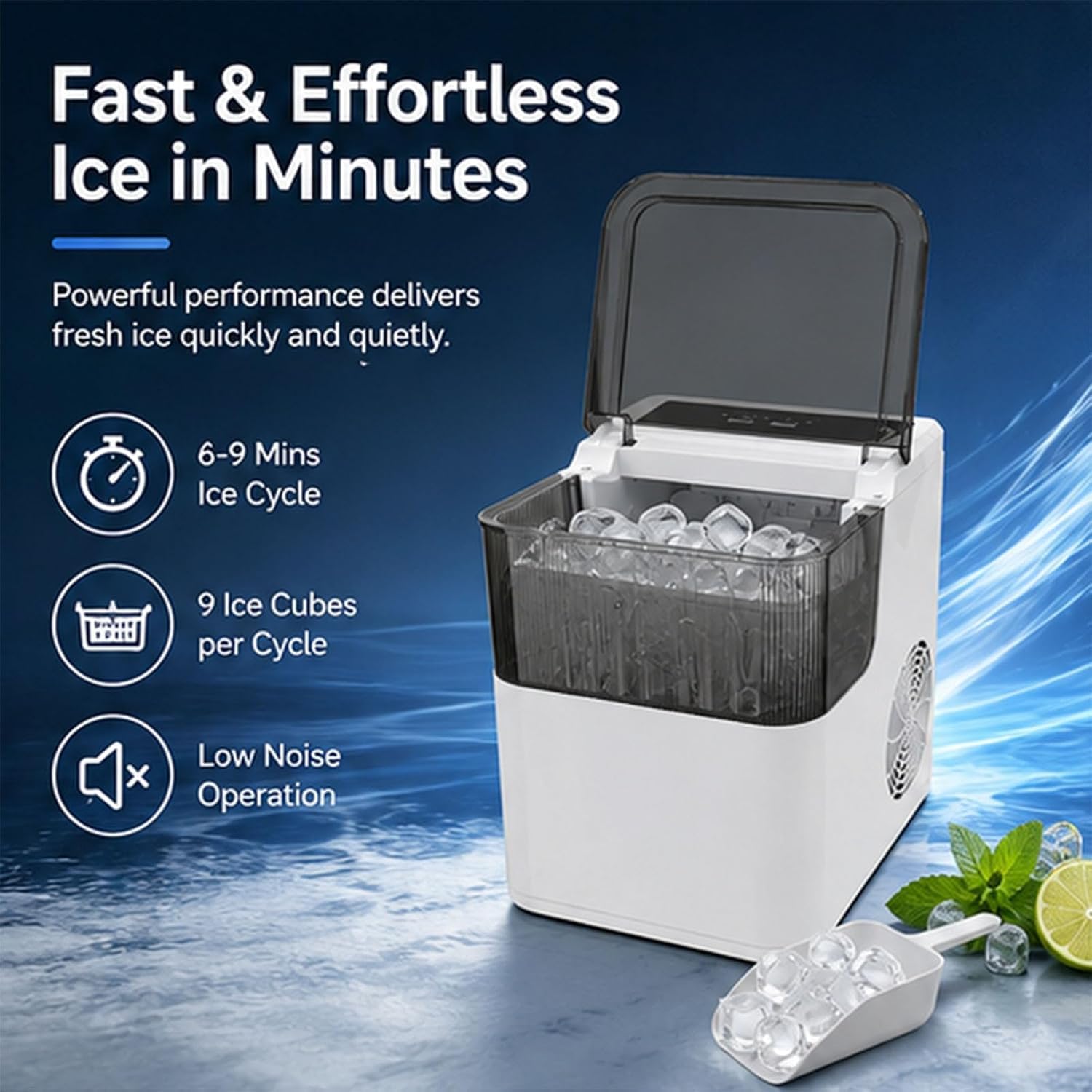 Máquina portátil para hacer hielo en pepitas, tanque de 1,4 L, tamaño ajust