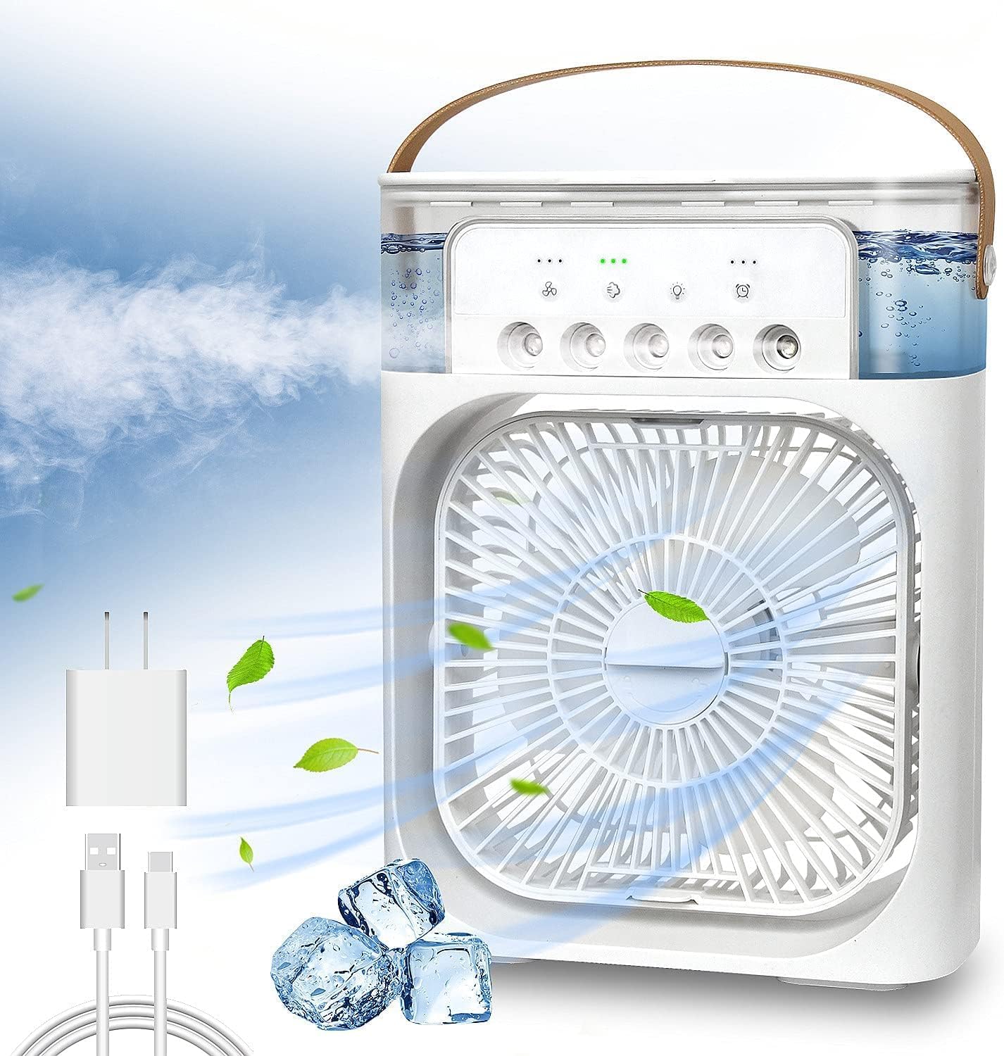 UNUSROOM Portable Air Conditioners,Mini Evaporative Cooler,700ml Cooler 3 Speeds,USB Personal Conditioner with 7 LED Light,1-3H Timer AC Cooling Fan for car Home Office Room, Black (LFJ)
