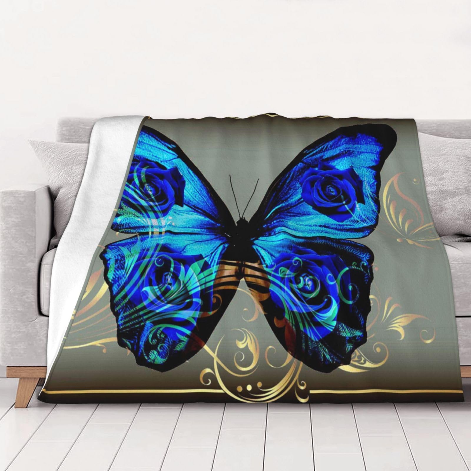 Couverture flanelle papillon bleu 150x125 cm idée cadeau homme femme
