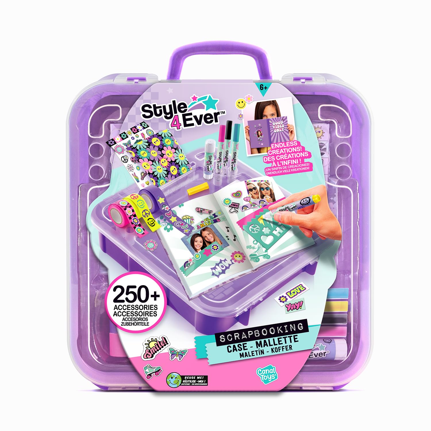 Canal Toys - Style 4 Ever - Valigetta di decorazione con diario - Kit con +250 Accessori, Nastri Adesivi, Adesivi, Pennarelli, Stencil - Scrapbooking Case - OFG289