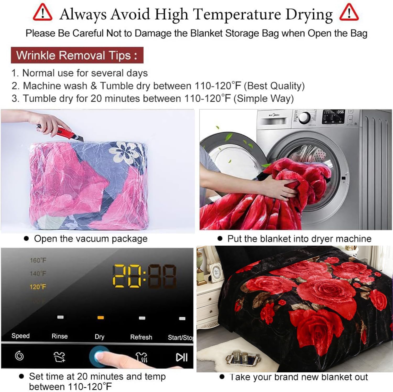 JYK Soft Blanket Korean Mink Blanket, 5 LB Fleece Blanket Queen 75'' x 87'' - 2 Ply Reversible 520GSM Super Soft Plush, Medium Thick, Warm Bed Blanket for Autumn Winter - Peony/Rose - Image 9