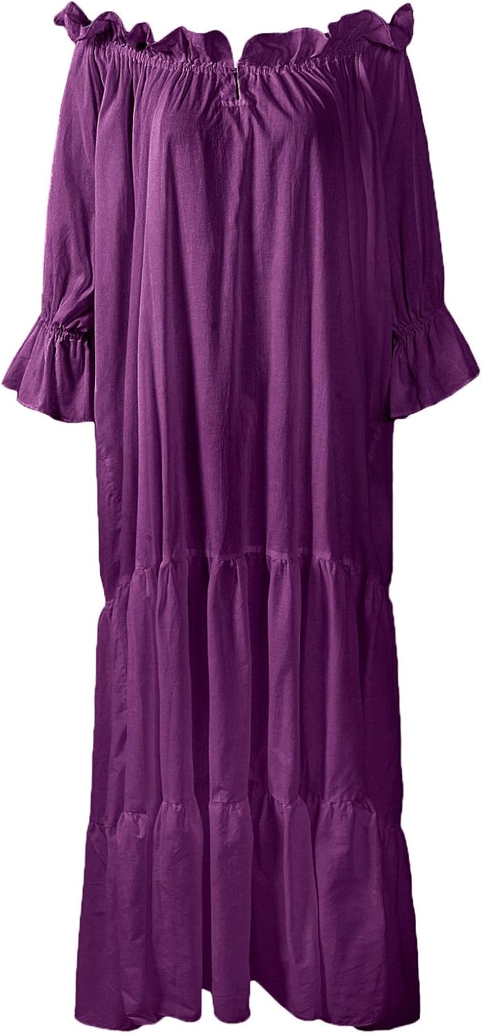 Renaissance Dress Costume Classic 100% Cotton Medieval Chemise Ruffled Tiered Peasant Sleeve