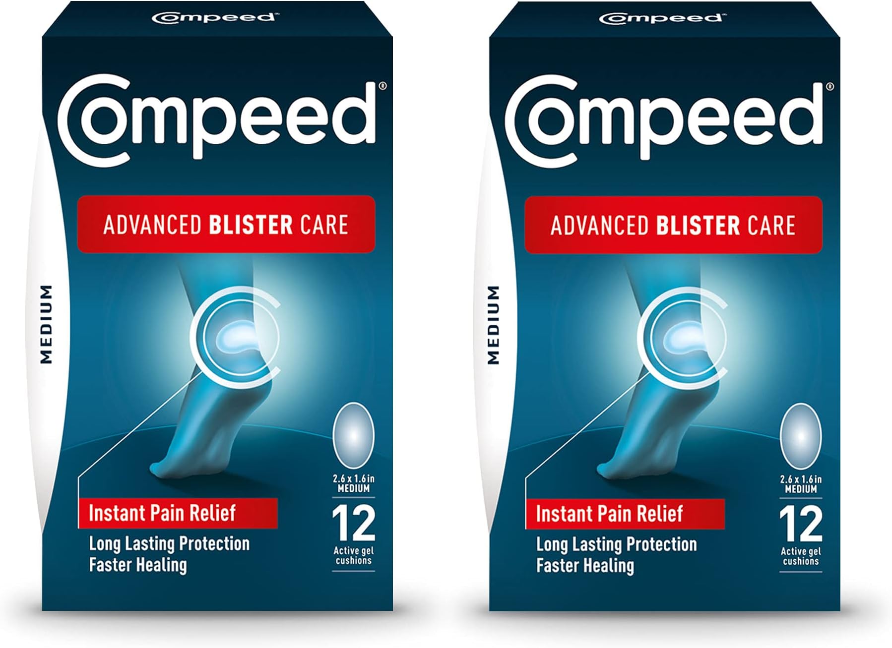 Compeed Advanced Blister Care Hydrocolloid Bandage Cushions 12 Count Medium Pads (2 Packs), Heel & Foot Blister Patches, Blister Prevention & Treatment Help, Waterproof, Packaging May Vary