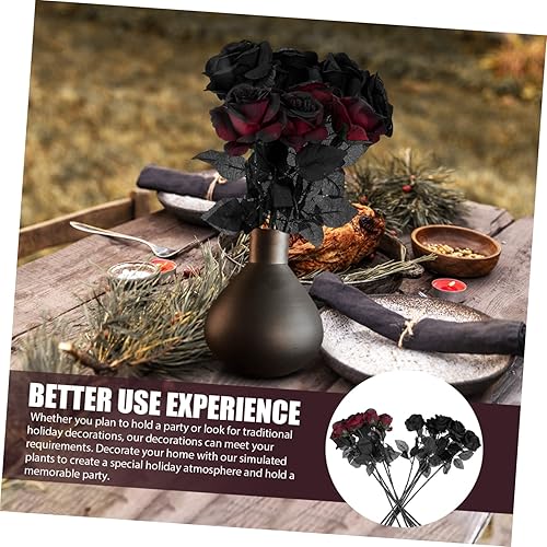 Miniatura 4 de 12 piezas de rosas negras para Halloween, flores falsas de rosas, ramo de rosas artificiales, paquete de rosas falsas, arreglo de rosas falsas,