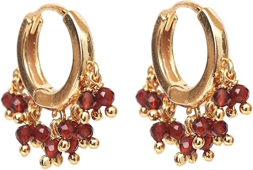 Miniatura 2 de Gempires Natural Red Garnet Beads Hoop Earring January Birthstone Earrings for Women Gold Plated Handmade Jewelry, Gift For Her (Red Garnet)