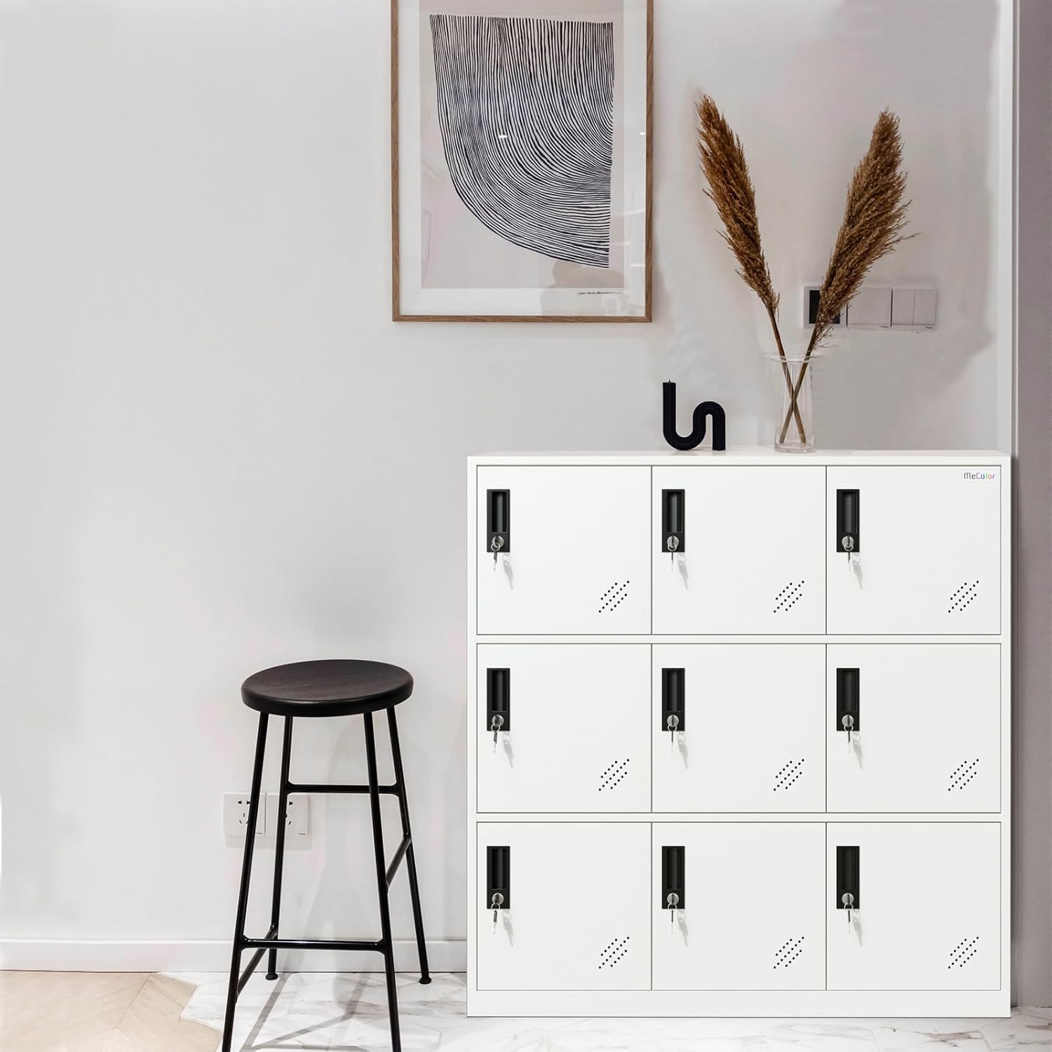 MECOLOR Storage Locker for Employee, Metal Locker for Office,Gym lockers, Lockable Steel Locker for Home… (Full White, 9D)