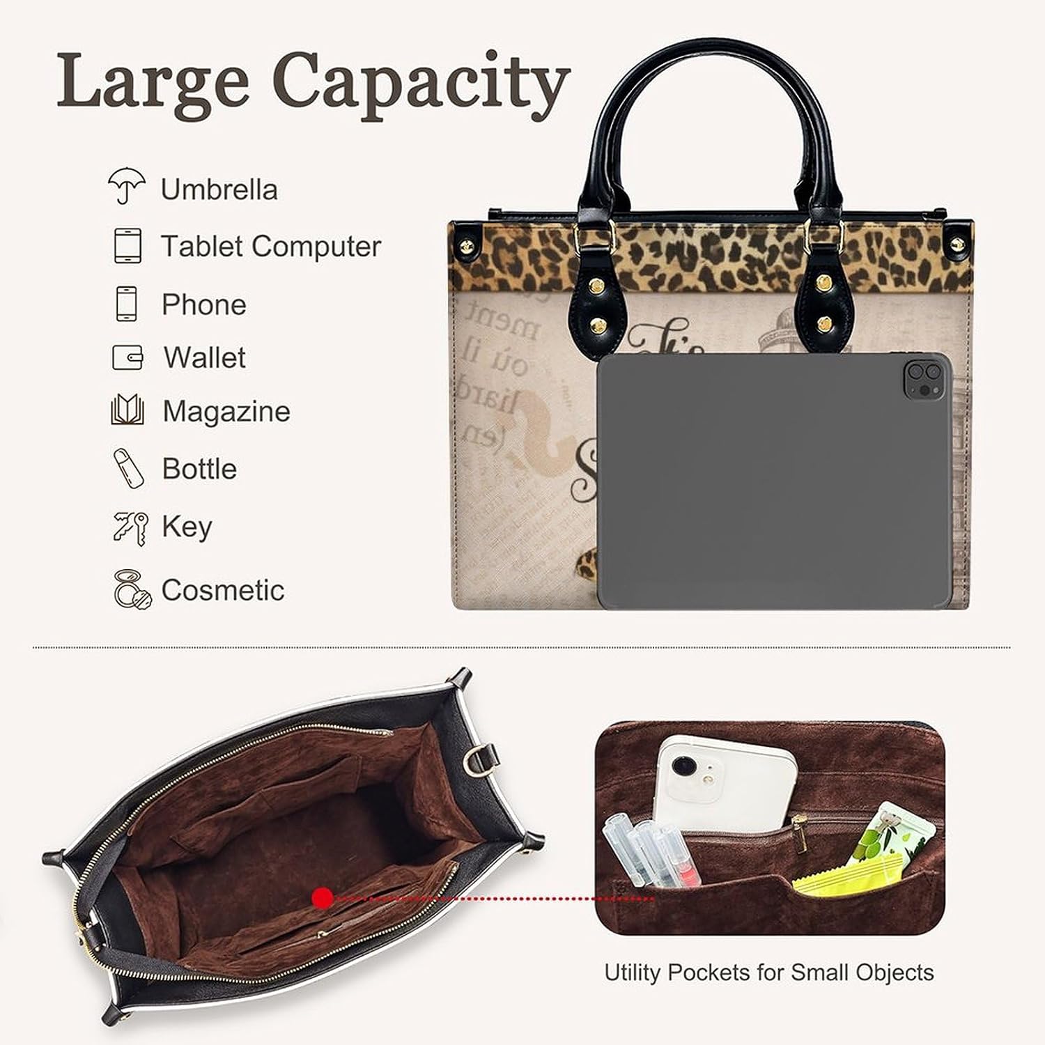 Personalized Leather Handbags for Women - Fashion Casual Shoulder Tote Bag - Gifts for Women Mom Grandma