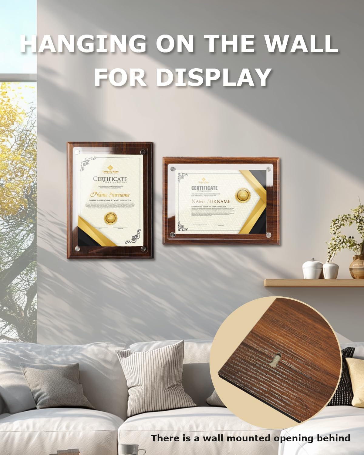 WOCOCN Trophy Award, Wood Plaque, Employee Appreciation Plaques, Decorative Signs & Plaques, Certificate Frames 14.88 x 11.22in, Slide in A4 Paper, Applicable to Appreciation,Recognition, Diploma, Thank You, Retirement, Anniversary (Wood Certificate Plaque, 1PCS)