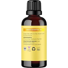 Pure Lemon Essential Oil - Invigorating Lemon Oil for Diffuser Aromatherapy Cleaning & Beauty DIYs for Hair Skin & Nails - Premium Grade Vegan Non-GMO in Glass Bottle for Aromatherapy & Wellness