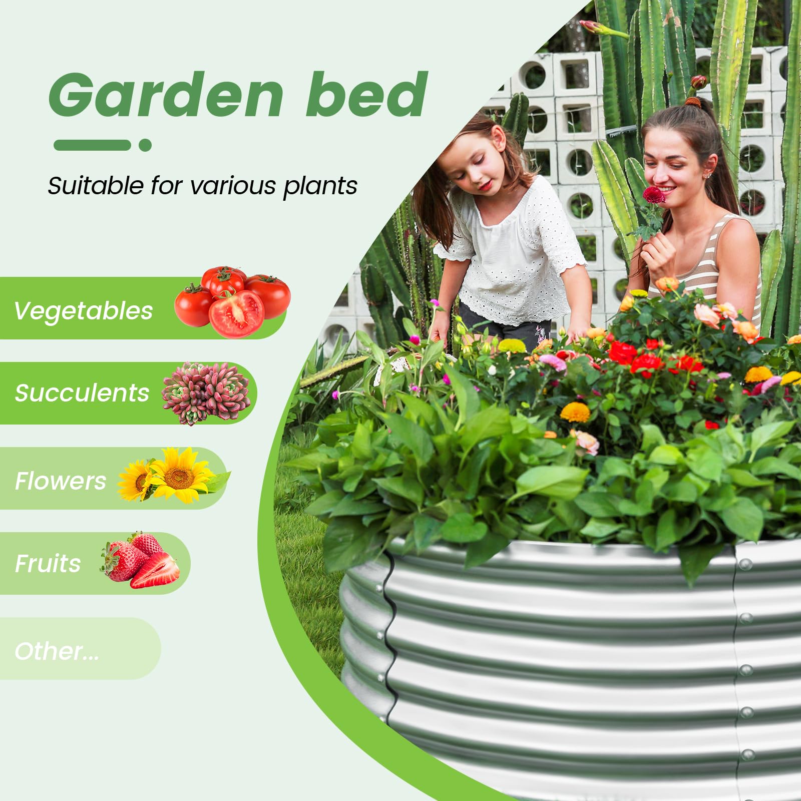 Land Guard Kit per aiuola rialzata zincata, 4 x 10 x 0,9 m, fioriera rotonda galvanizzata per esterni, grandi aiuole rialzate in metallo per verdure, argento