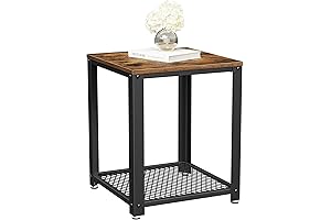 VASAGLE 18x18 Square Side Table with Storage, Mesh Shelf, Adjustable Feet, Industrial...