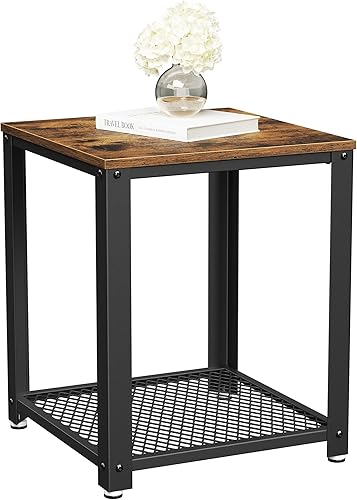 VASAGLE ULET41X - Mesa auxiliar industrial de 2 niveles con estante de almacenamiento, resistente, fácil de montar, muebles decorativos de aspecto