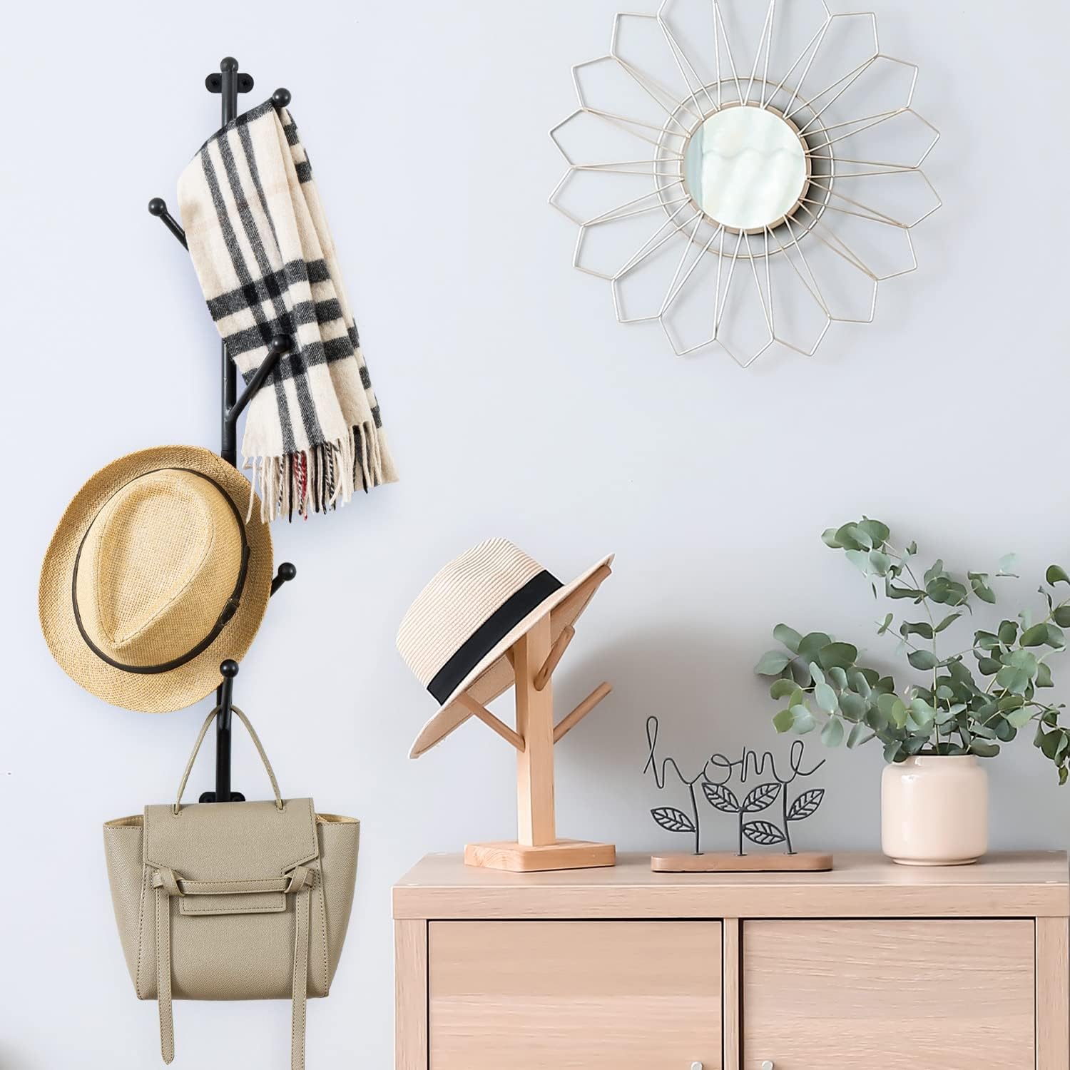 MyGift Wall Mounted Matte Black Metal 6-Hook Entryway Coat Hanger and Hat Tree Rack image 2