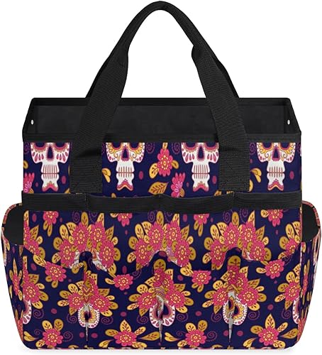 Miniatura 2 de Skull Day of The Dead Garden Tool Tote Bag for Women Men Gardening Tool Storage Bags with 10 Pockets Standable Garden Home Tool Kits Organizer for