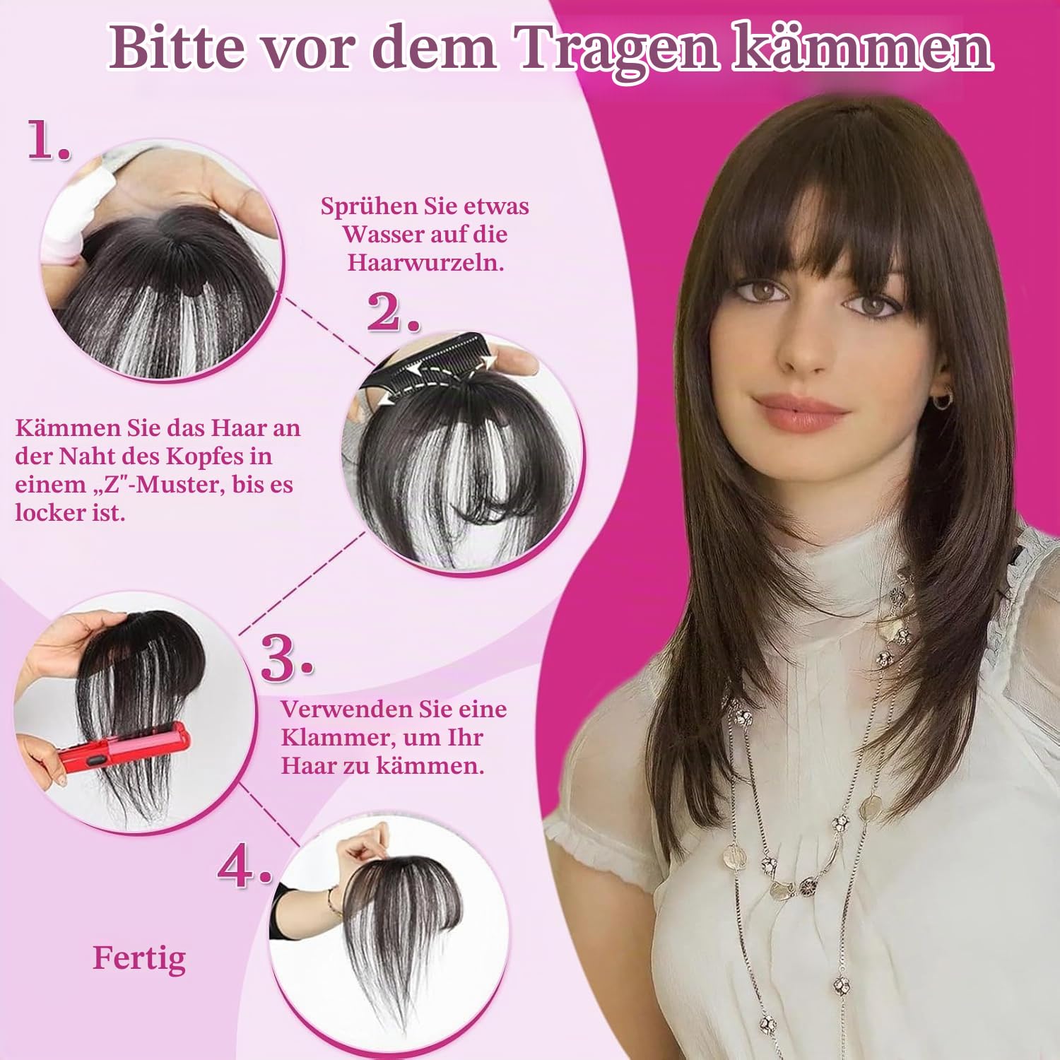 Echthaar Topper Mit Pony 360° 3D Abdeckung Topper Für Frauen Remy Echthaarteile Für Frauen Mit Dünner Werdendem Haar Glatter Clip in Pony Mit Toppers(Dunkelbraun #2, 20cm 8 Zoll)