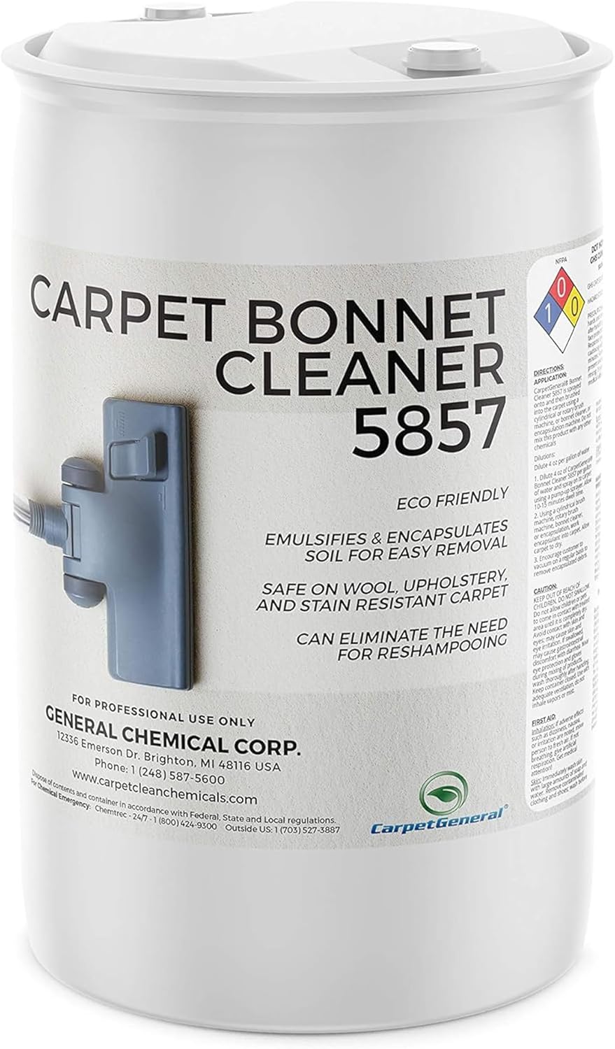 Bonnet Cleaner 5857 - Heavy Duty Shampoo Carpet Freshener Solution for Machine - Fast Drying & Pet Safe Carpet Shampoo for Rotary Cleaners, Commercial, & Industrial Use - 55 Gallon