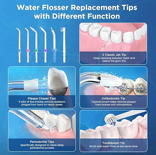 Miniatura 10 de Puntas de repuesto para el hilo dental Waterpik (6 puntas de dentadura de implante y paquete de estuche de almacenamiento)