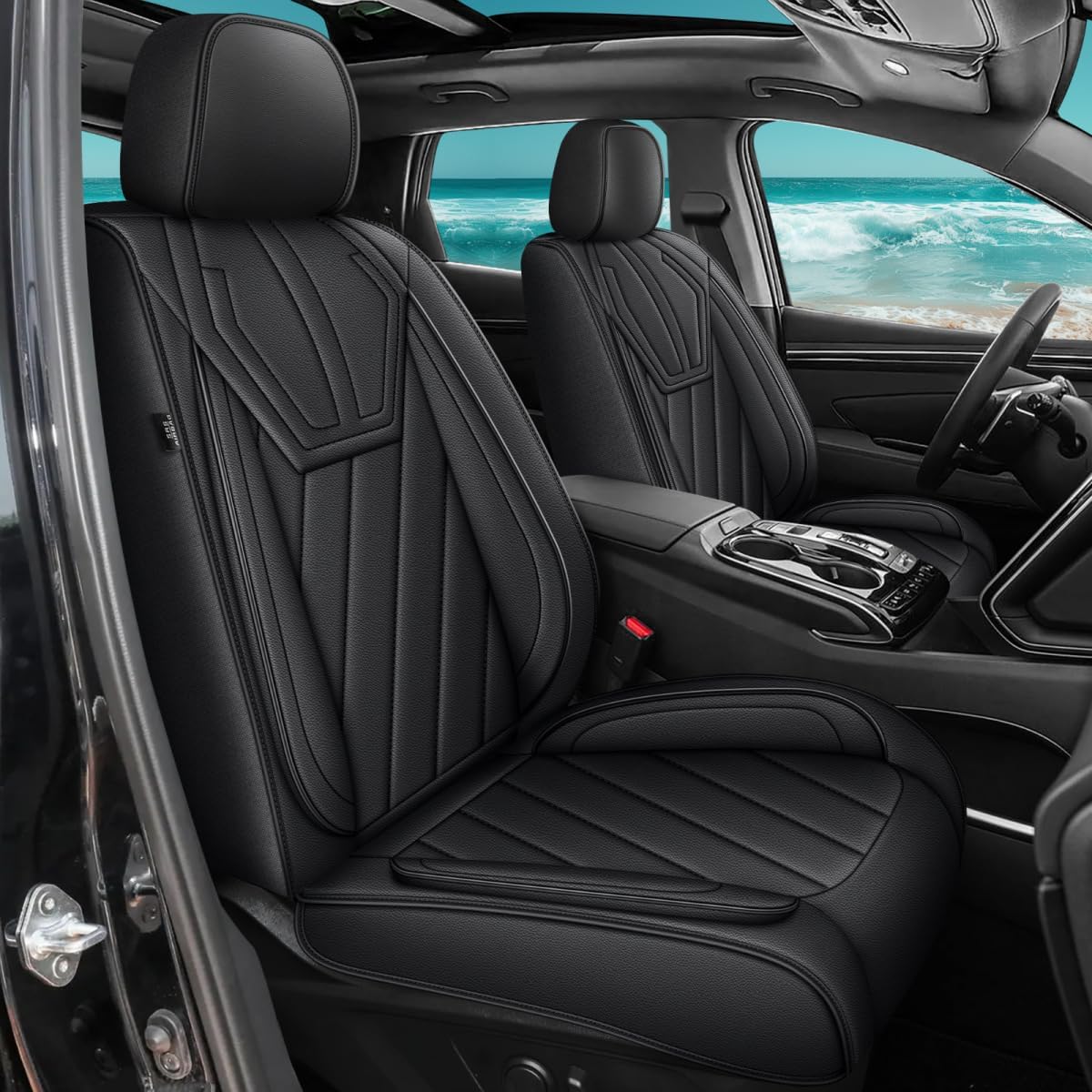 Car Seat Covers Fit for Kia Optima 2002-2020: First Row 2PCS Faux Leather Seat Cover Waterproof Seat Protectors Automotive Seat Cushion(Black)-2 Front Set