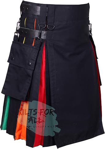 Kilts - Black Leather Straps Rainbow Hybird Utility Kilt