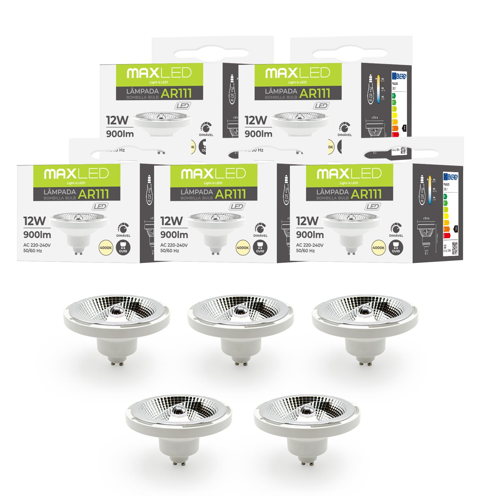 5X Ampoules LED AR111 GU10 Dimmable 12W Remplace Une Ampoule Halogène 75W Blanc Neutre 4000K Ampoule Angle Rayonnement 45 Degrés Spot LED 900 Lumens Spot 230V