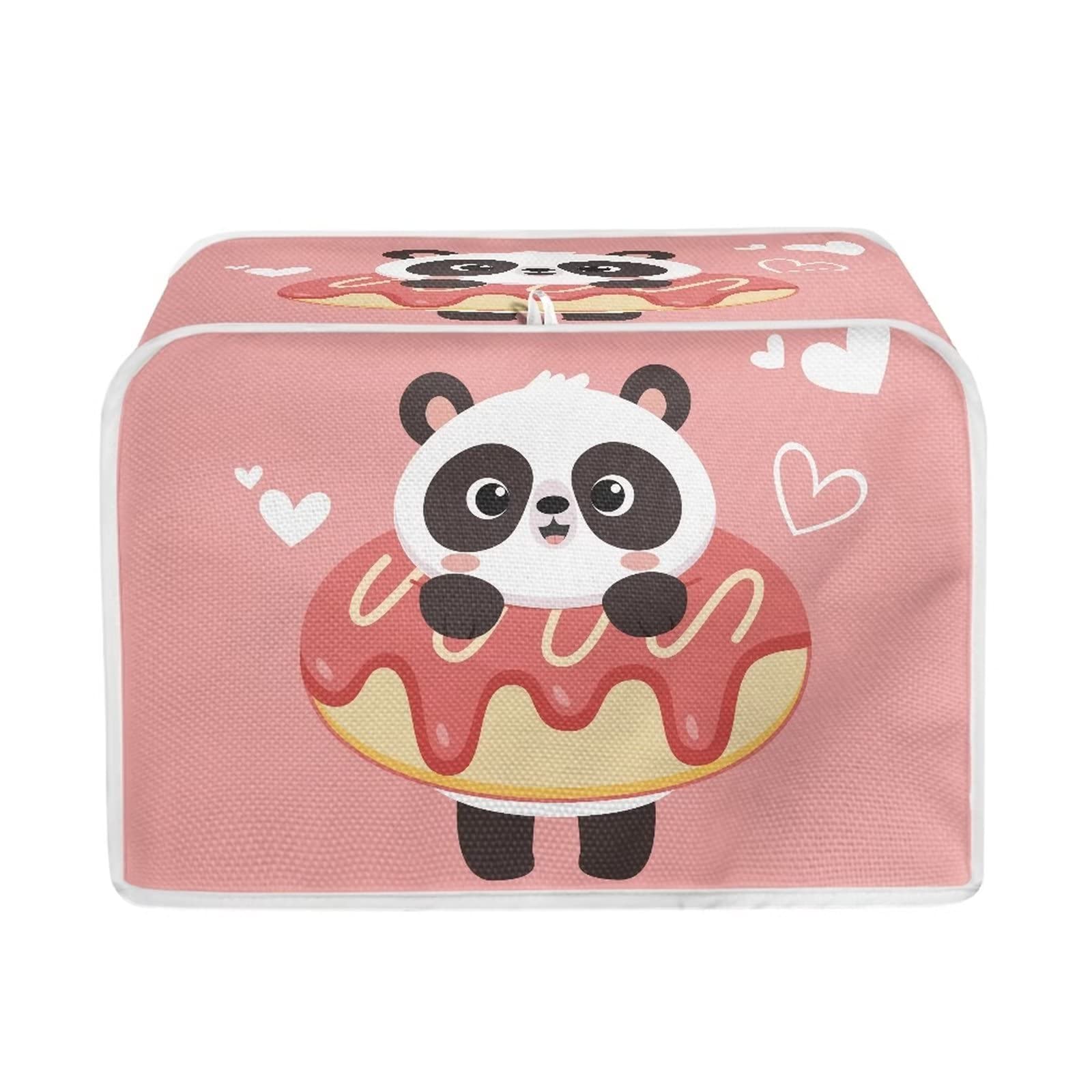ZOUTAIRONG Cute Panda Toaster Cover Donut Polyester Washable Toaster Oven Dustproof Cover 4 Slice Kitchen Organizer Bag Bread Maker Cover Wide Slot Handle Design