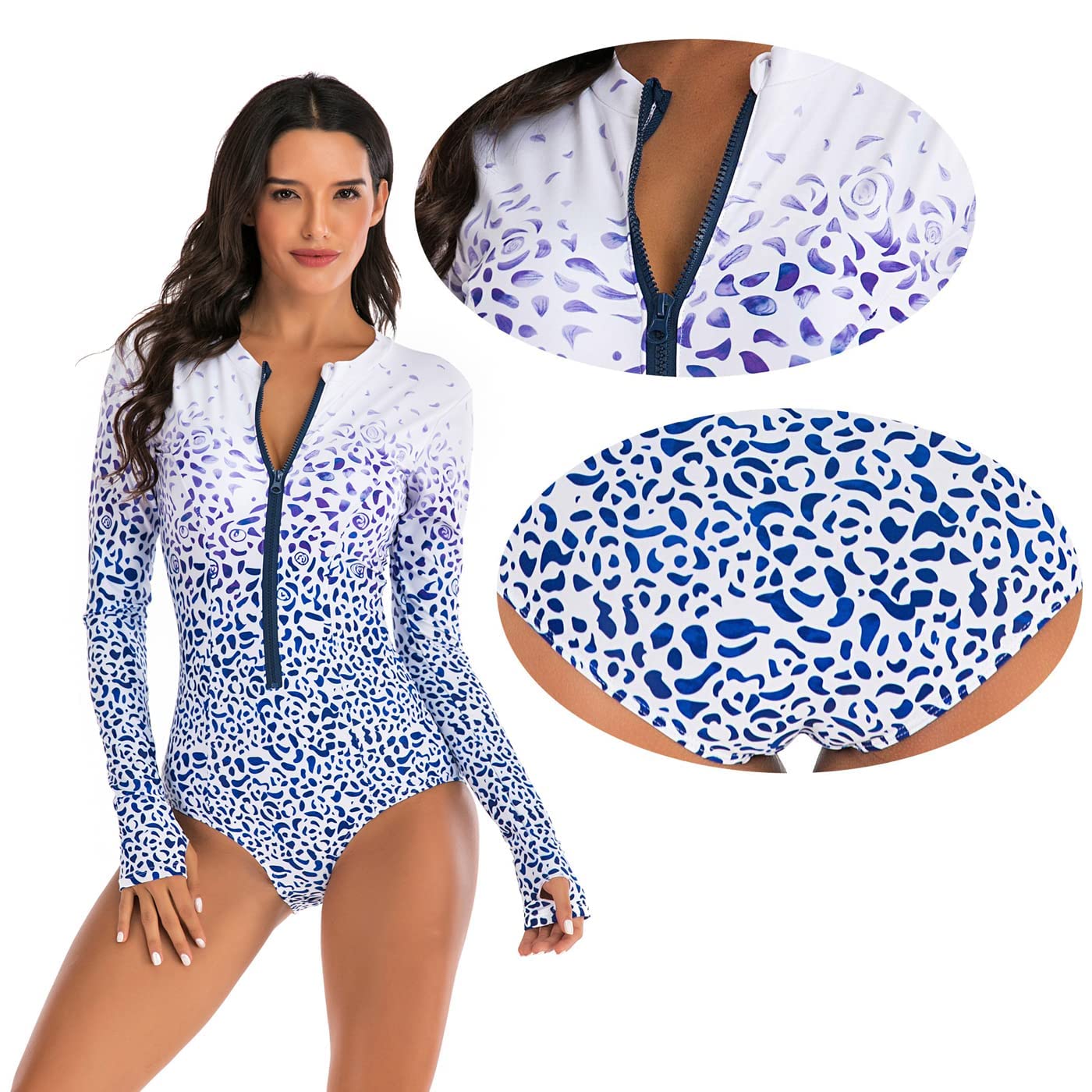 Ropa de Surf con Cremallera para Mujer Traje de Baño de Manga Larga Protectores contra Erupciones Recreativas de Una Pieza Traje de Baño — view 3