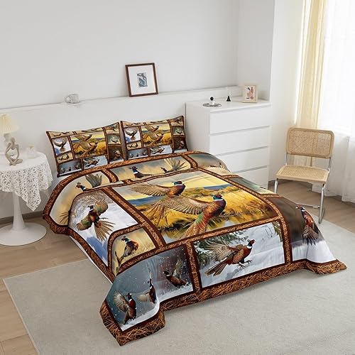 Miniatura 2 de Erosebridal Juego de edredón de faisán para adolescentes y jóvenes, ropa de cama de animales de caza, tamaño individual, edredón vintage de paisaje
