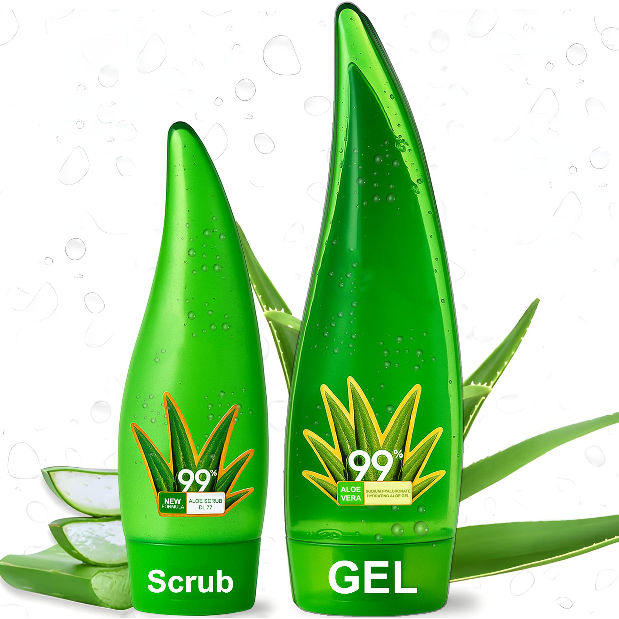 Pack of 2 | 99% Pure Organic Aloe Vera Gel + Aloe Vera Body Scrub Skincare Set – Natural Hydrating & Soothing Face & Body Combo for Dry Sensitive Skin