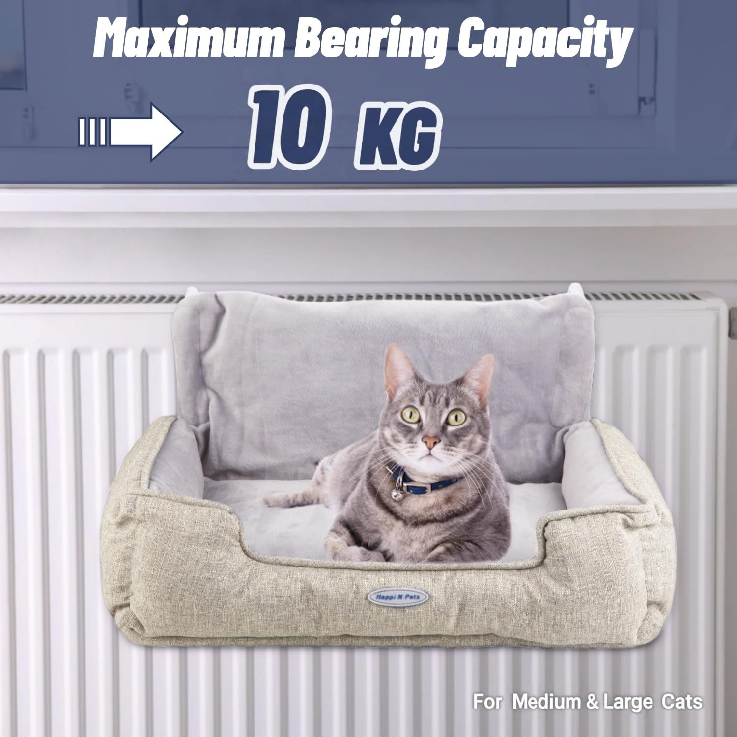 Happi N Pets Grande letto per gatti per termosifoni, accogliente lettino riscaldante per gatti, gancio regolabile per diversi termosifoni, amaca per gatti per termosifoni, beige