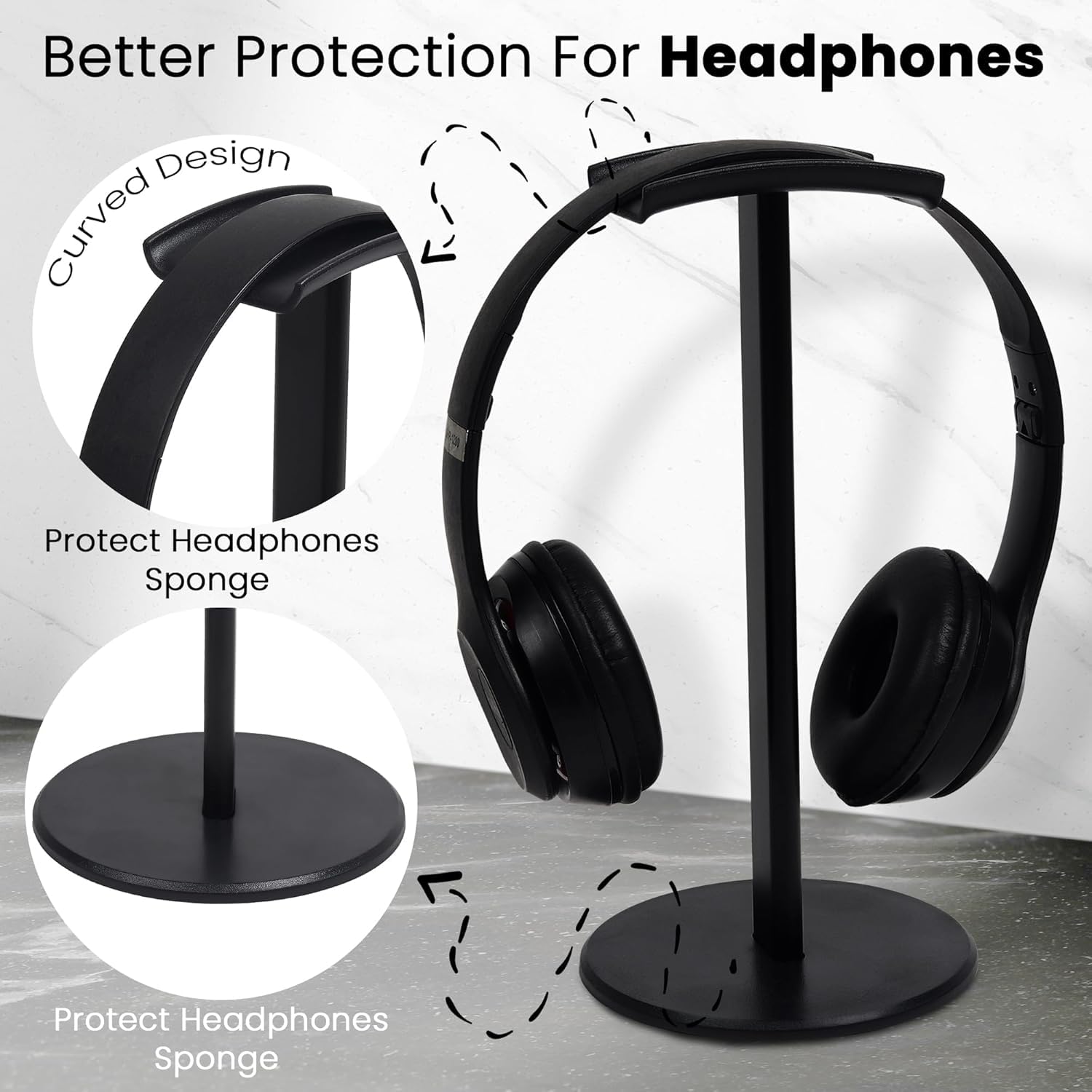 GadgetBite Supporto per cuffie da tavolo, scrivania, in alluminio, supporto per cuffie da gioco, per tavolo, base solida, organizer per accessori per PC, ufficio, casa, cuffie da gioco, nero