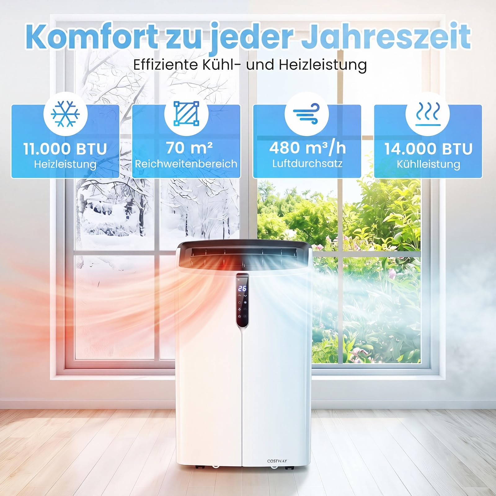 COSTWAY 14000 BTU Klimaanlage mobil mit Abluftschlauch, Fernbedienung/Wifi