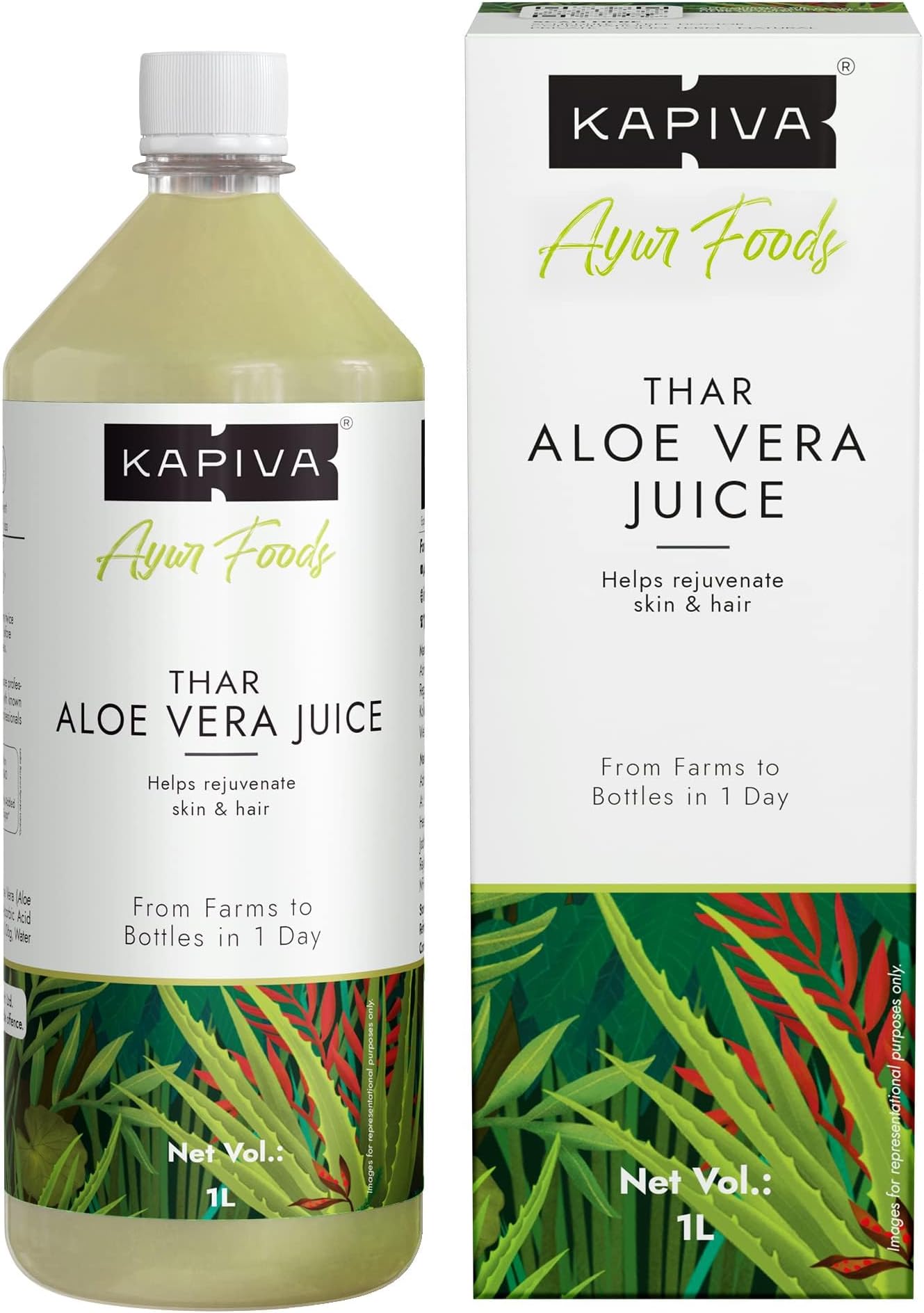 Thar Aloe Vera Juice (With Pulp) | Rejuvenates Skin And Hair | Natural Juice Made Within 4 Hours Of Harvesting | No Added Sugar, 1L