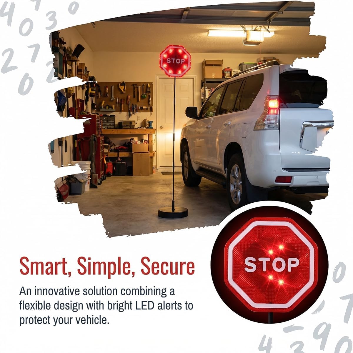 Car Garage Flashing LED Stop Sign Adjustable Height Parking Stopper image 5