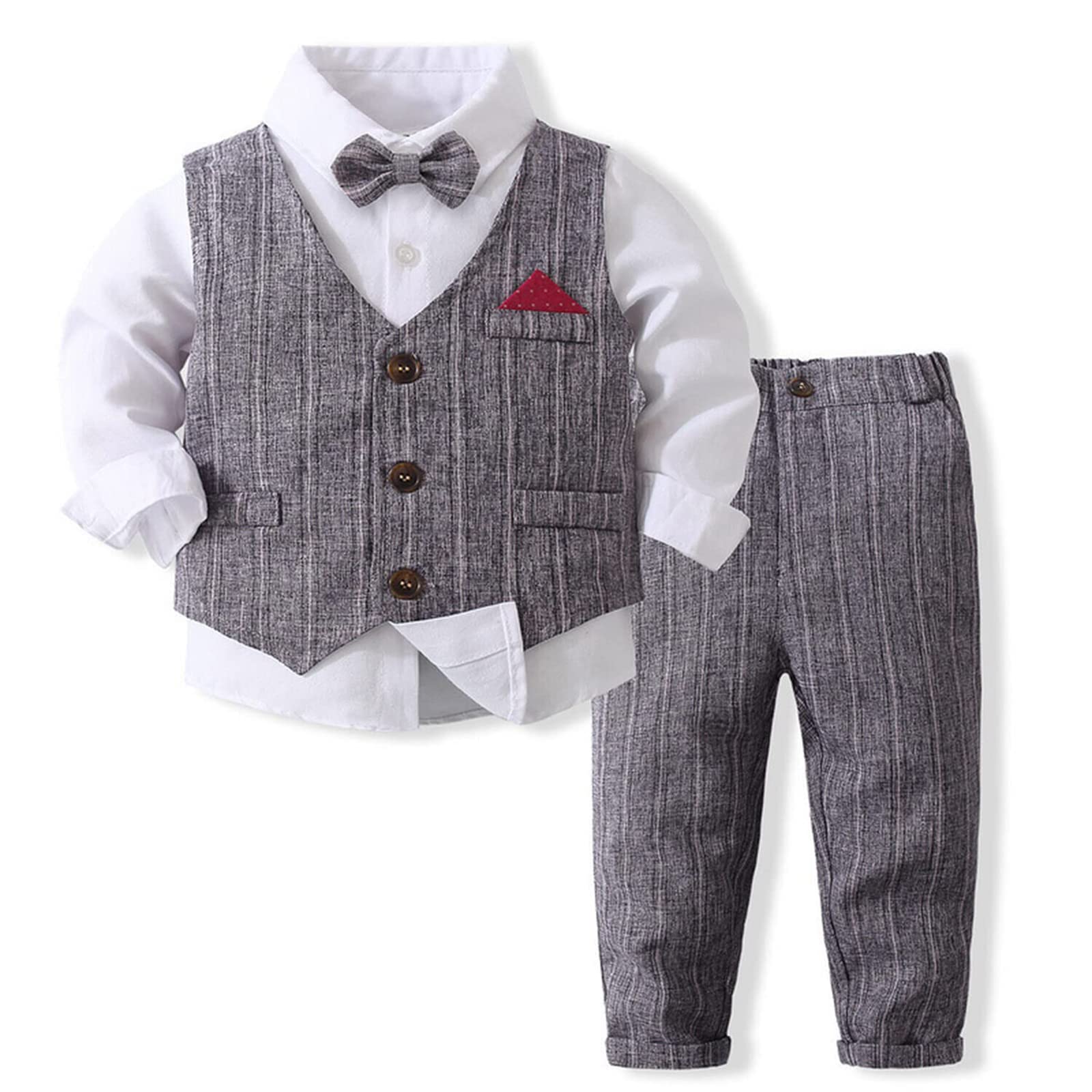 Volunboy Baby Boys Gentleman Suit, Toddler Formal Waistcoat Outfit Wedding Shirts + Vest +Bow Tie 4 PCS Set — view 16