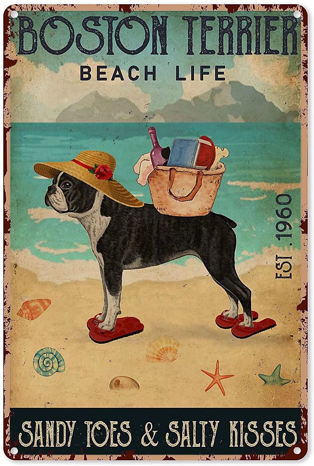 Targa In Metallo Vintage Con Boston Terrier Divertente - Decorazione 30,5x40,6 Cm Per Casa, Bar E Bagno