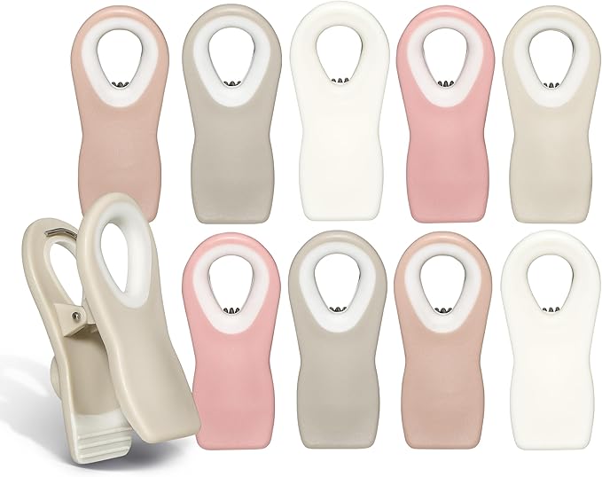 COOK WITH COLOR Bag Clips with Magnet- Food Clips, Chip Clips, Bag Clips for Food Storage with Airtight Seal Grip for Bread Bags, Snack Bags and Food Bags (Beige and Pink, Pack of 10)