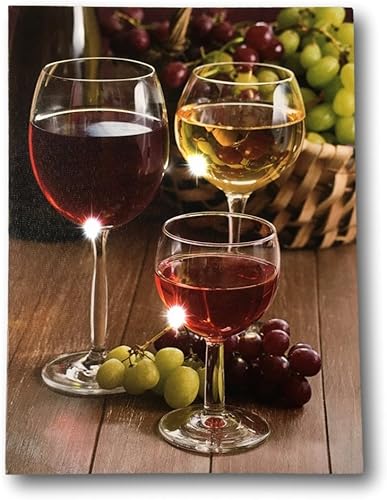 Cuadro artístico con luces ledes para la pared con fotografía de copa de vino botella de vino y uvas - 16 x 12 pulgadas