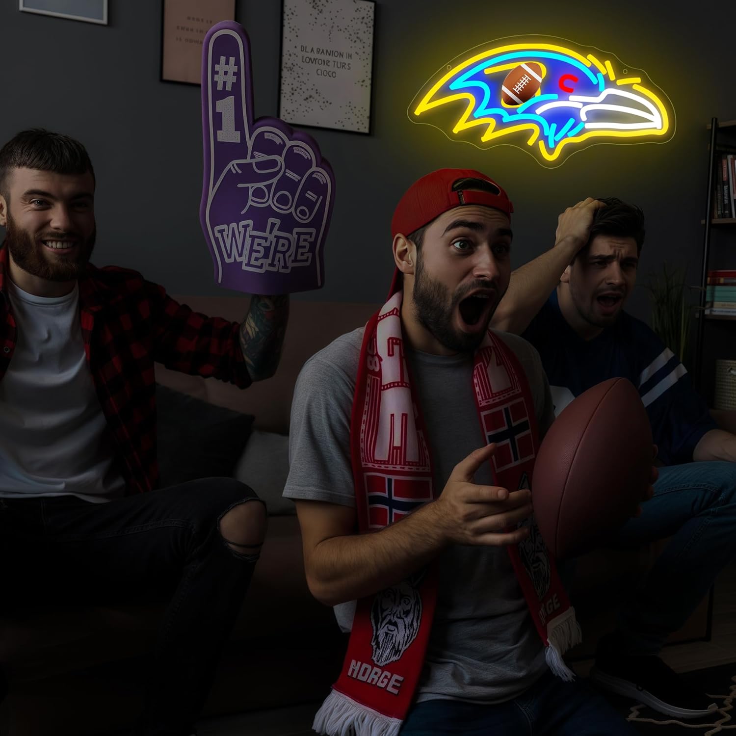 Football Neon Sign for Wall Decor - Team Merch Neon Acrylic USB Powered LED Wall Art Decor, Light Up Sign Dimmable, for Man Cave Game Room Bedroom Bar Club Party Fans 15.98" × 8.03" - Image 7