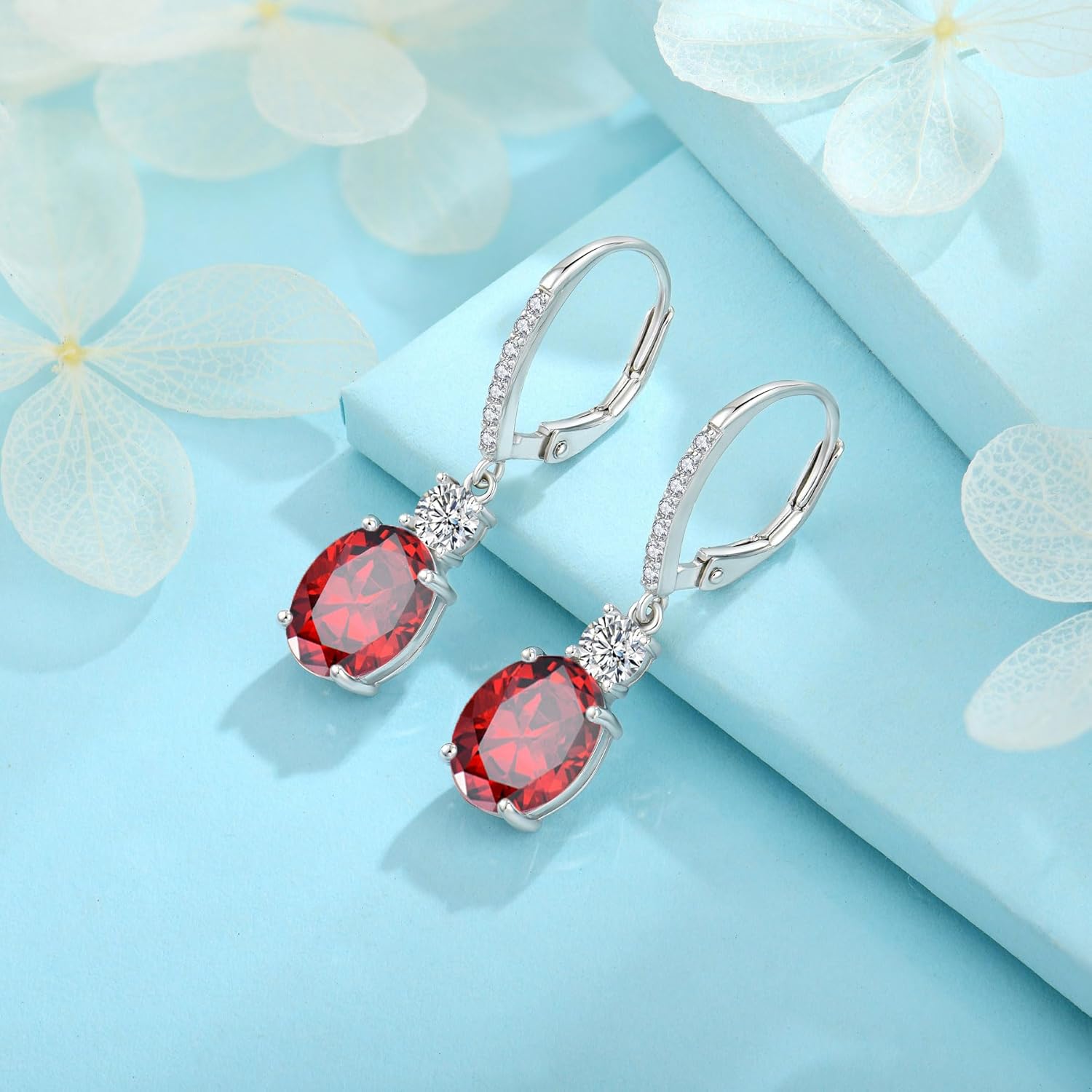 FJ Dangle Drop Earrings 925 Sterling Silver Solitaire Leverback Earrings Birthstone Jewelry for Women - Image 5