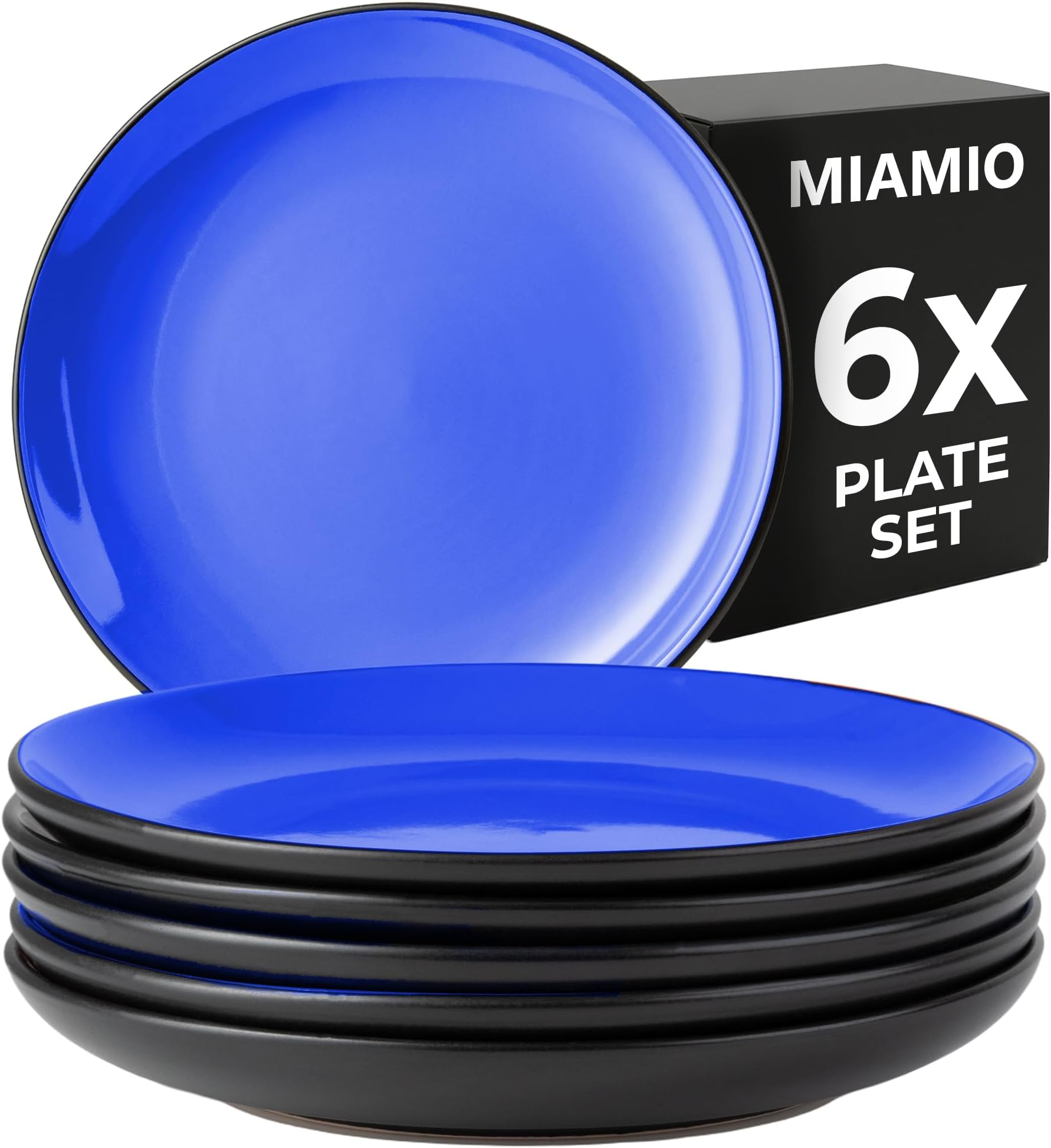 MIAMIO – 6 x Plate/Dinner Plate Set Stoneware Ceramic Tableware Set - Le Papillon Collection (Blue, Small Plate)