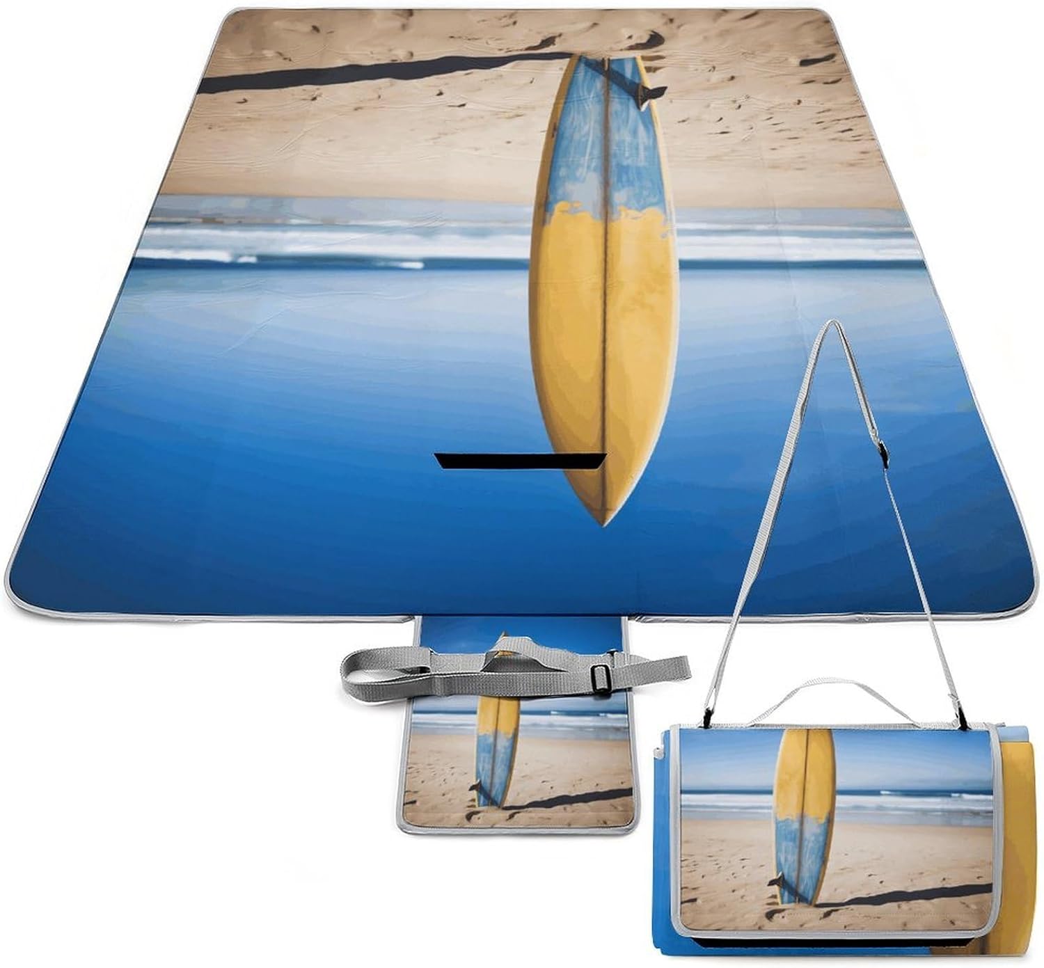 Beach Surfboard Waterproof Picnic Blanket 58.3''x58.3'',Portable and Foldable Picnic Mat with Handle,Outdoor Blankets for Lawn Park Beach Travel